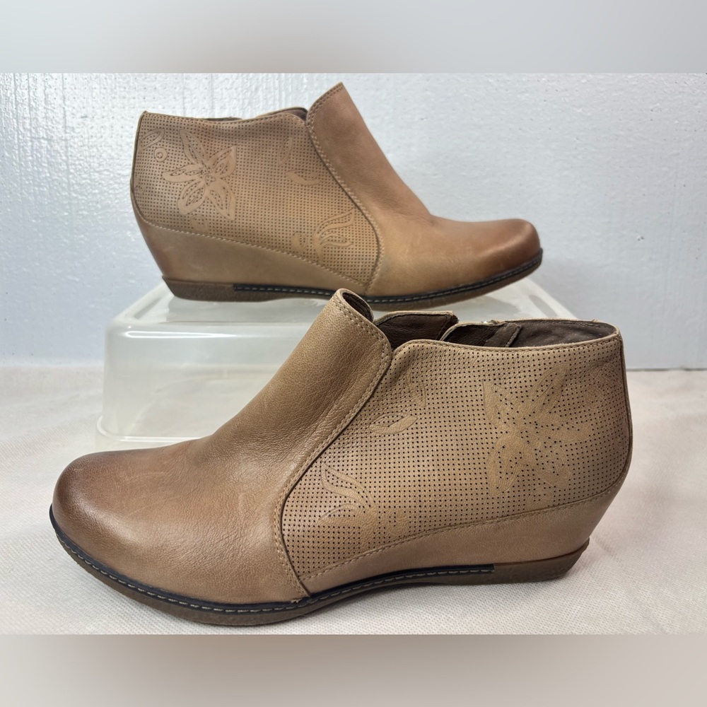 Dansko Tan Floral Ankle Booties